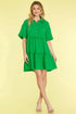 She + Sky Full Size Button Front Frill Tiered Mini Dress Plus Size Green - Fashorio