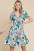 BOMBOM Ruched Floral V-Neck Short Sleeve Dress Gum Leaf - Fashorio