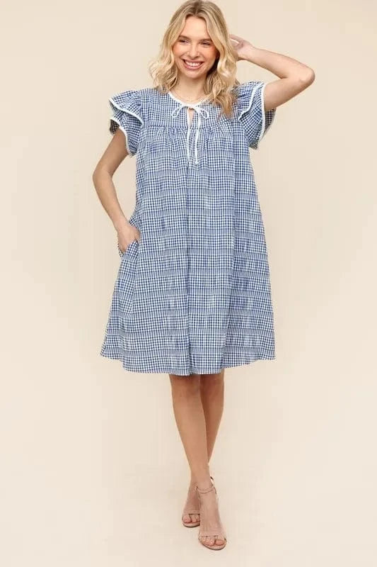 Haptics Double Ruffle Sleeve Dress with Side Pockets - Fashorio