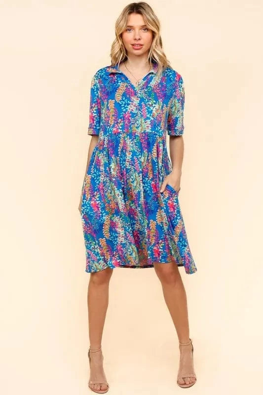 Haptics Johnny Collar Babydoll Dress with Side Pockets - Fashorio