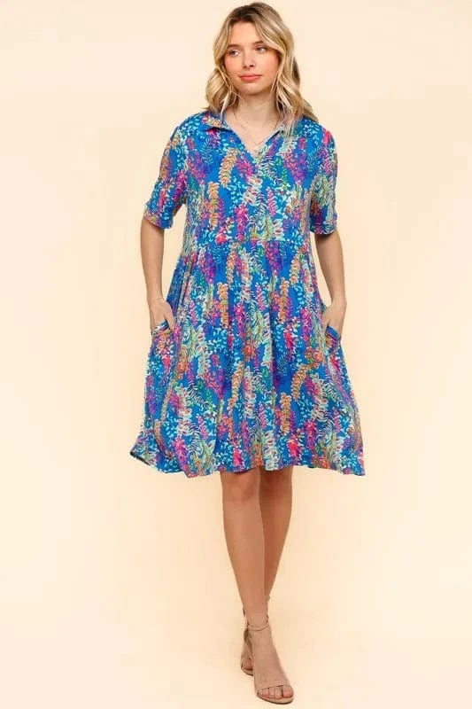Haptics Johnny Collar Babydoll Dress with Side Pockets - Fashorio