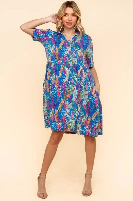 Haptics Johnny Collar Babydoll Dress with Side Pockets - Fashorio
