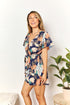 Honey Botanical Print Surplice Neck Tie Waist Romper - Fashorio