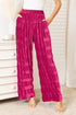 Double Take Full Size High Waist Tiered Shirring Velvet Wide Leg Pants Hot Pink - Fashorio