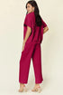Double Take Full Size Texture Half Zip Short Sleeve Top and Pants Set Hot Pink - Fashorio