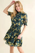 And The Why Floral Print Smocked Waist Mini Dress Hunter Green - Fashorio