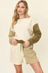 Double Take Full Size Contrast Drop Shoulder Top and Shorts Set Khaki - Fashorio