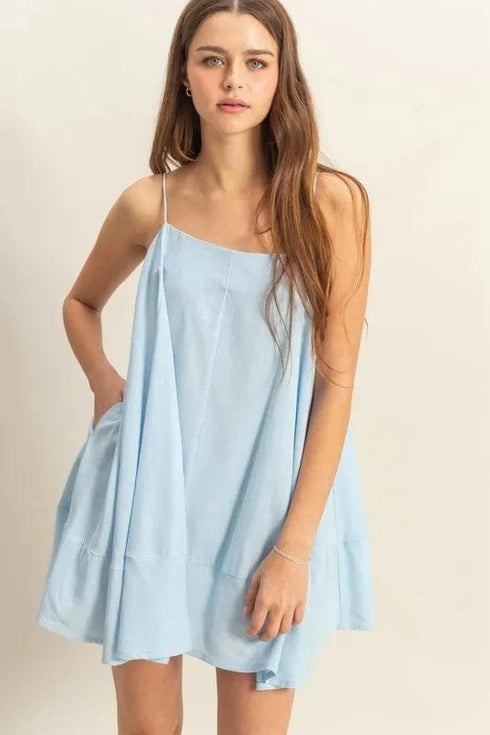 HYFVE A-Line Flowy Mini Cami Dress with Pockets L.BLUE - Fashorio