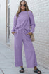 Double Take Full Size Textured Long Sleeve Top and Drawstring Pants Set Lavender - Fashorio