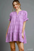 Umgee Heart Pattern Short Sleeve Ruffle Babydoll Dress Lavender - Fashorio
