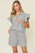 Double Take Full Size Texture Flounce Sleeve Top and Drawstring Shorts Set Light Gray - Fashorio