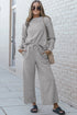 Double Take Full Size Textured Long Sleeve Top and Drawstring Pants Set Light Gray - Fashorio