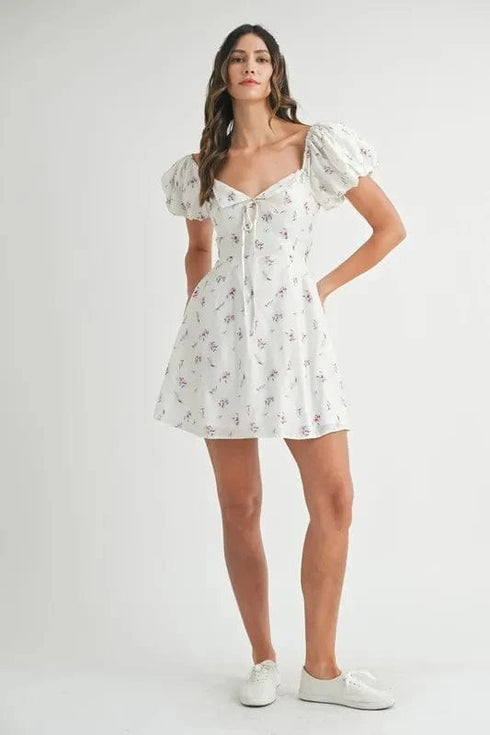 MABLE Floral Print Puff Sleeve Mini Dress - Fashorio