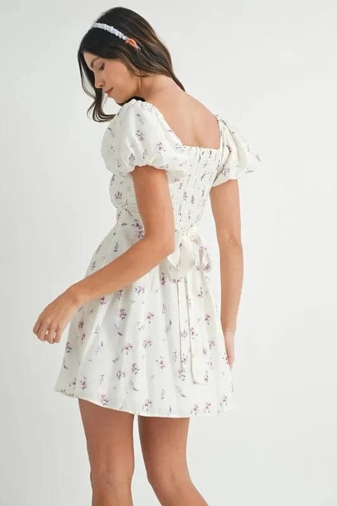 MABLE Floral Print Puff Sleeve Mini Dress - Fashorio