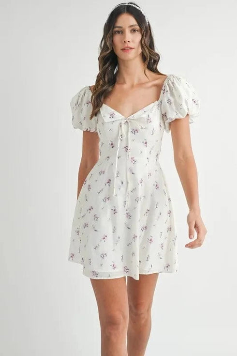MABLE Floral Print Puff Sleeve Mini Dress - Fashorio