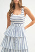 MABLE Pin Stripe Smocked Bodice Layered Midi Dress - Fashorio