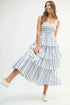 MABLE Pin Stripe Smocked Bodice Layered Midi Dress - Fashorio