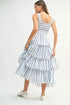 MABLE Pin Stripe Smocked Bodice Layered Midi Dress - Fashorio