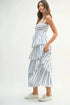 MABLE Pin Stripe Smocked Bodice Layered Midi Dress - Fashorio