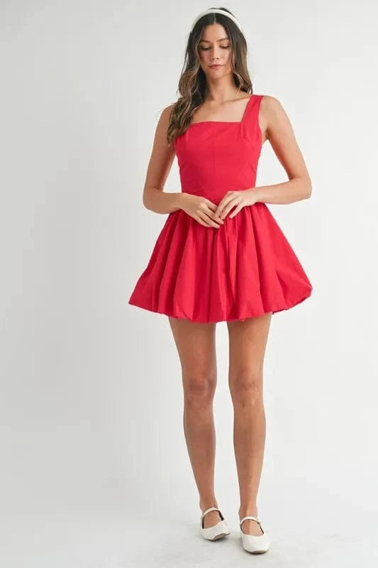 MABLE Poplin Square Neckline Bubble Mini Dress - Fashorio