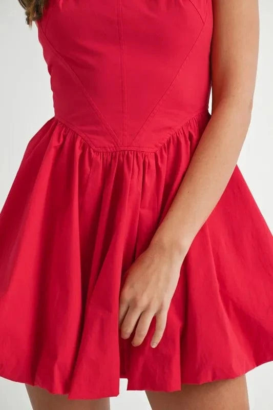 MABLE Poplin Square Neckline Bubble Mini Dress - Fashorio