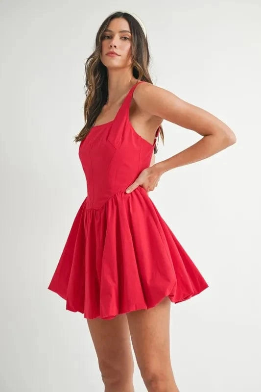MABLE Poplin Square Neckline Bubble Mini Dress - Fashorio