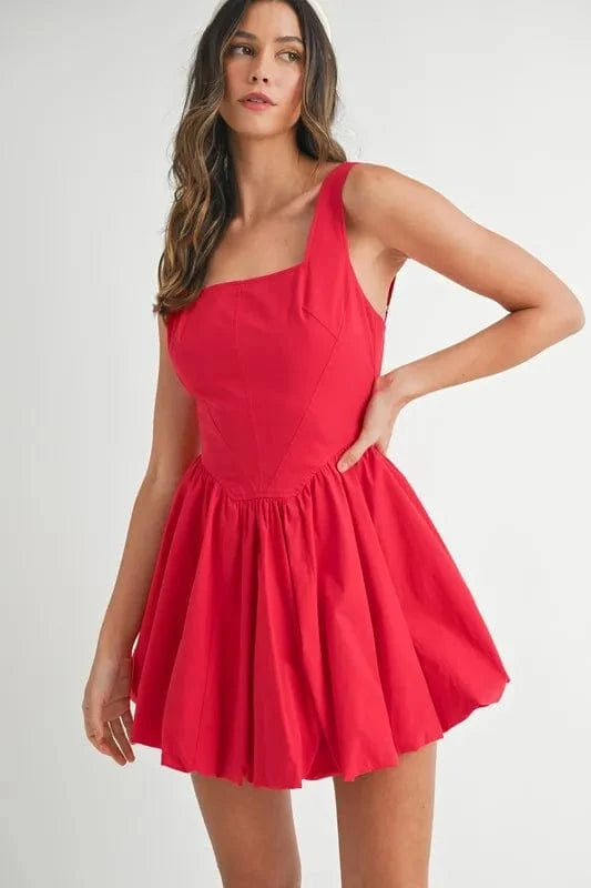 MABLE Poplin Square Neckline Bubble Mini Dress - Fashorio