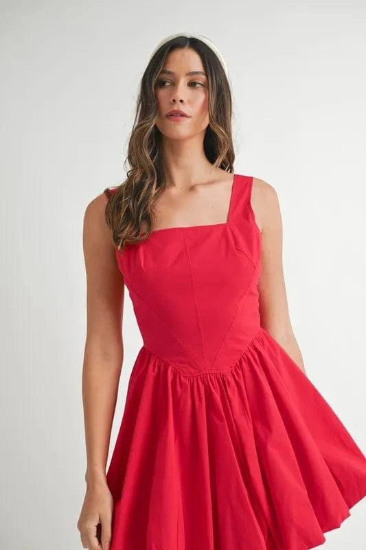 MABLE Poplin Square Neckline Bubble Mini Dress - Fashorio