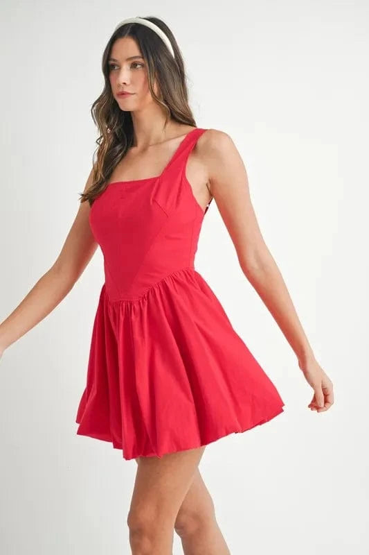 MABLE Poplin Square Neckline Bubble Mini Dress - Fashorio