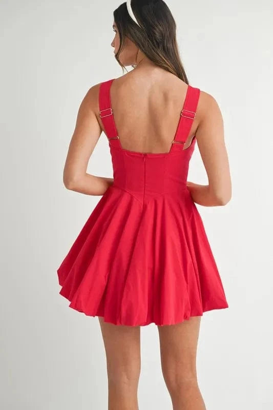 MABLE Poplin Square Neckline Bubble Mini Dress - Fashorio