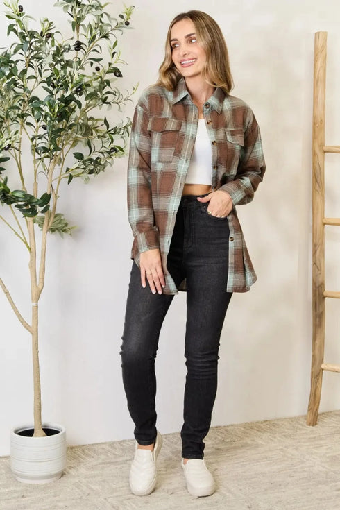 Mandy Plaid Dropped Shoulder Shirt - Fashorio