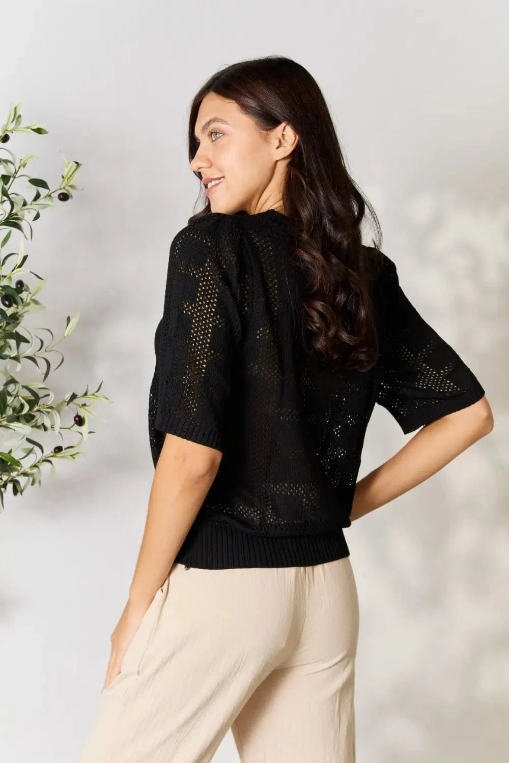 Mandy Ribbed Trim Round Neck Knit Top - Fashorio