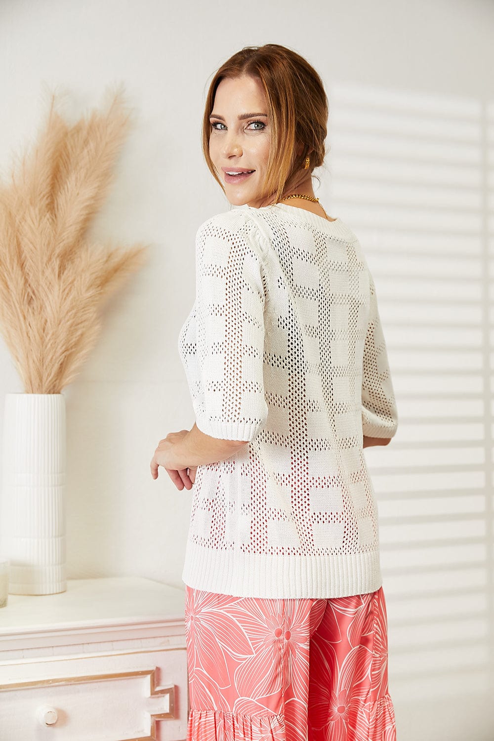 Mandy Ribbed Trim Round Neck Knit Top - Fashorio