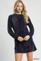 Umgee Velour Drawstring Mini Dress with Long Sleeves MIDNIGHT - Fashorio