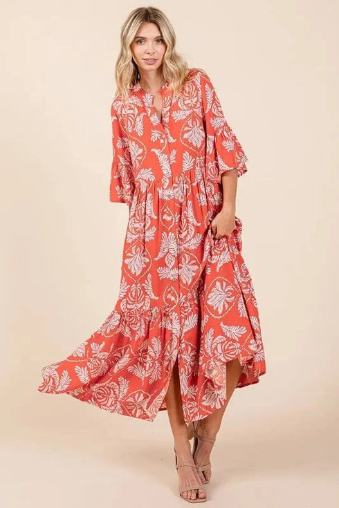 Mittoshop Abstract Leaf Print Tiered Ruffle Dress - Fashorio