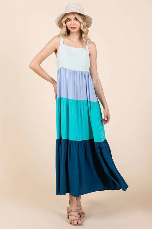 Mittoshop Color Block Tiered Pull-On Maxi Dress - Fashorio