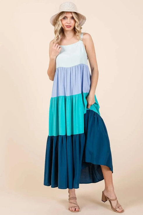 Mittoshop Color Block Tiered Pull-On Maxi Dress - Fashorio