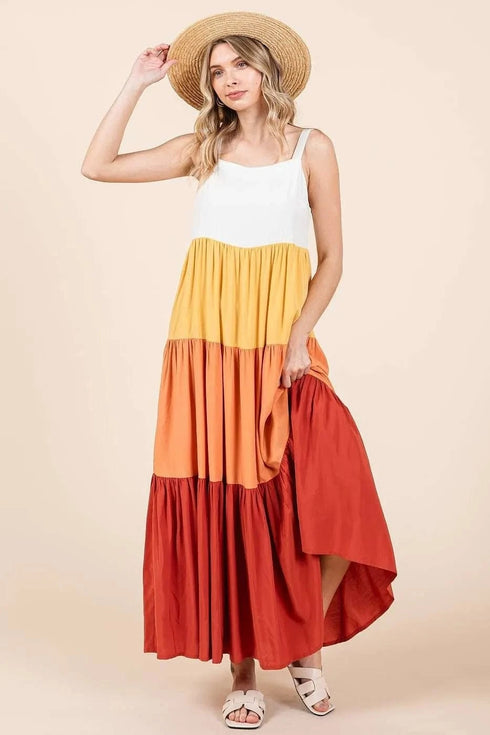 Mittoshop Color Block Tiered Pull-On Maxi Dress - Fashorio