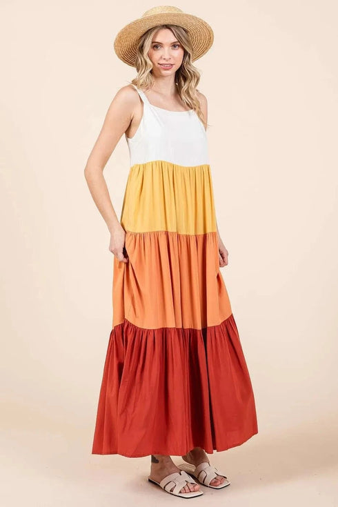 Mittoshop Color Block Tiered Pull-On Maxi Dress - Fashorio