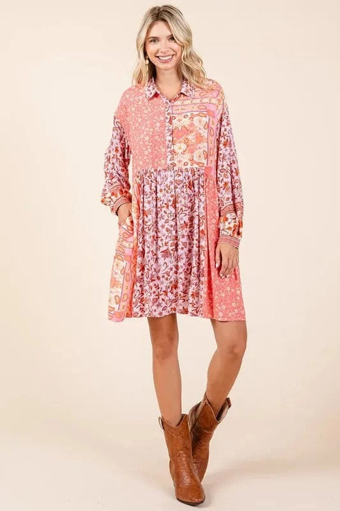 Mittoshop Floral Button Detail Long Sleeve Shirt Dress - Fashorio