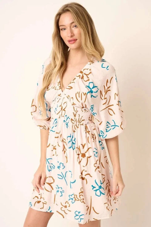 Mittoshop Flower Print Mocked Waist Mini Dress - Fashorio