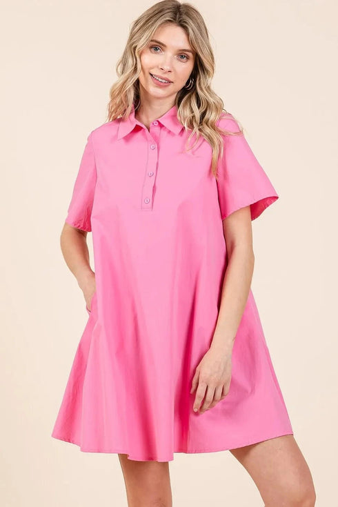 Mittoshop Poplin Collar Pleated Back Mini Dress - Fashorio