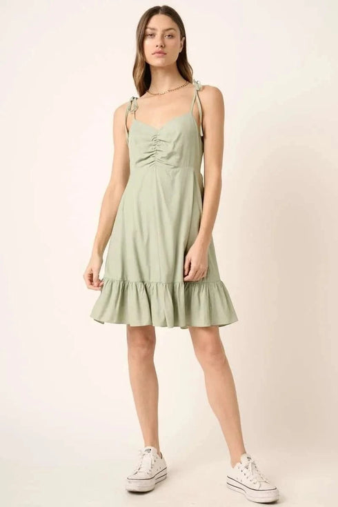 Mittoshop Ruched Detail Spaghetti Tie Mini Dress - Fashorio