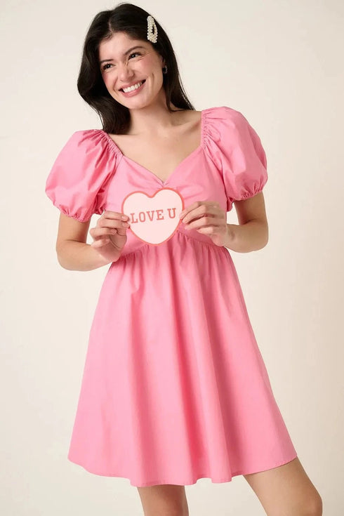 Mittoshop Sweetheart Puff Sleeve Smocked Mini Dress - Fashorio