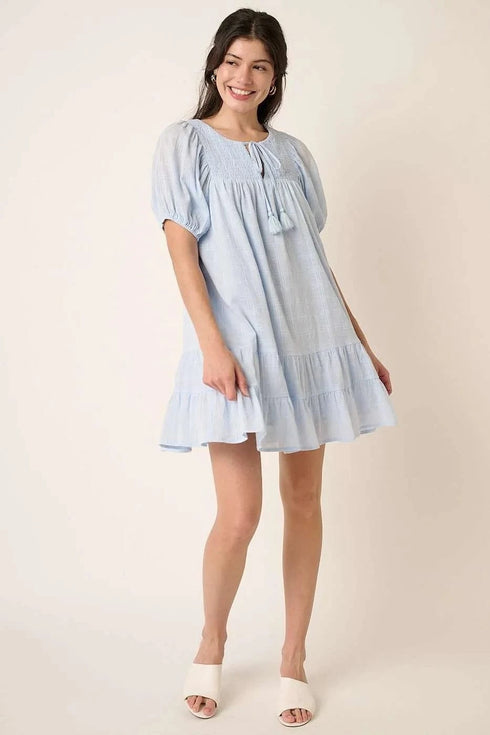Mittoshop Tassel Tie Plaid Gauze Short Sleeve Mini Dress - Fashorio