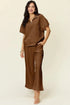 Double Take Full Size Texture Half Zip Short Sleeve Top and Pants Set Mocha - Fashorio