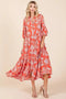 Mittoshop Abstract Leaf Print Tiered Ruffle Dress Orange-Red - Fashorio