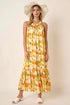 Mittoshop Watercolor Print Halter Neck Satin Maxi Dress ORANGE - Fashorio