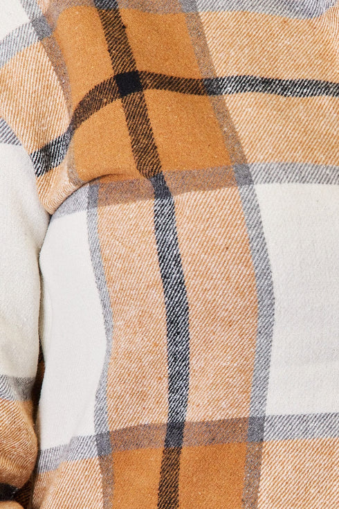 Perfee Plaid Print Dropped Shoulder Shirt - Fashorio