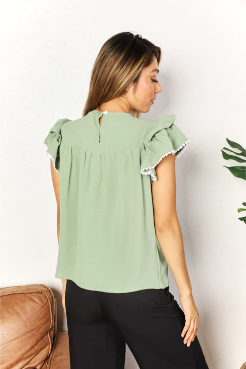 Perfee Pleated Detail Flutter Sleeve Blouse - Fashorio
